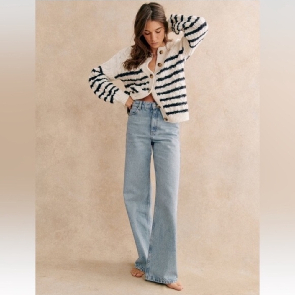 Sezane The Wide Leg Trouser Jean Size 40 8 Blue High Rise Baggy Cotton